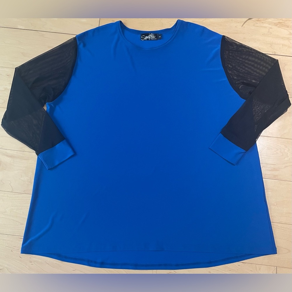 Simple Women's Blouse Long Sleeves Transparent Blue and black size 4 plus